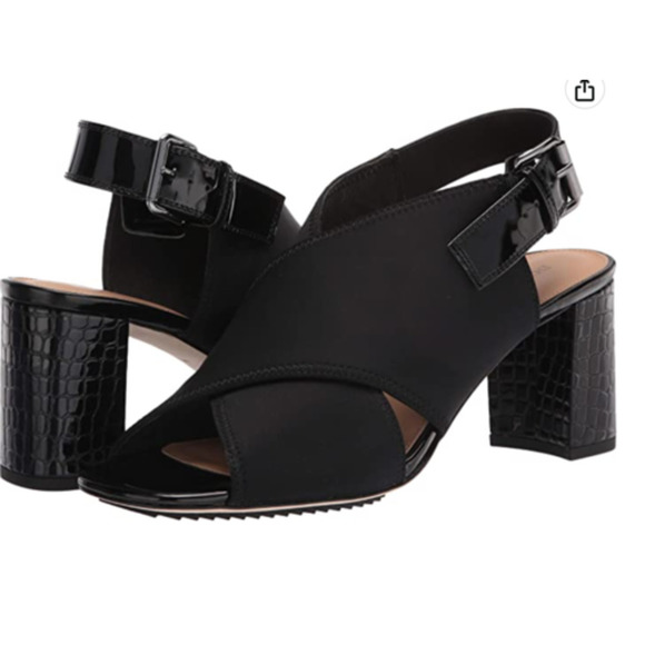 Donald Pliner Pyper Pump Heels Womens Size 8M Black Fabric‎ Chunky Croc Heels - Picture 1 of 11